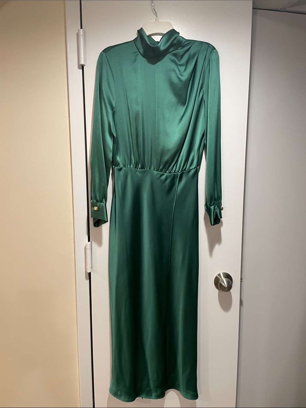 Zara Emerald Green Long Sleeve Satin Turtleneck Dress